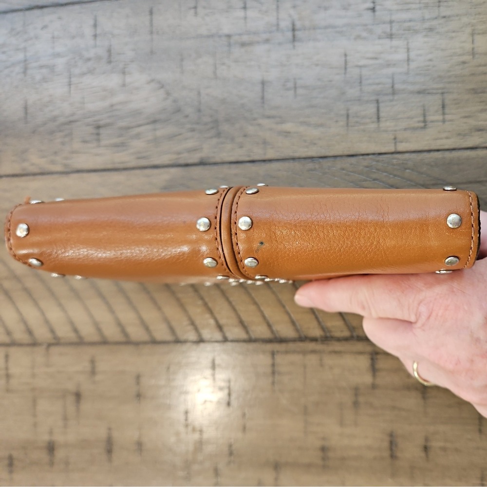 Vintage Michael Kors Astor Brown Studded Leather Wallet Edgy Rock Luxe Timeless - Picture 4 of 16